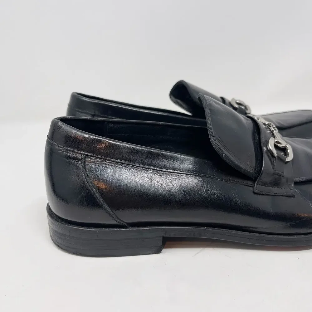 Carrucci Mens 9.5 Black Milos Signature Leather Horse Bit Buckle Loafer Shoes